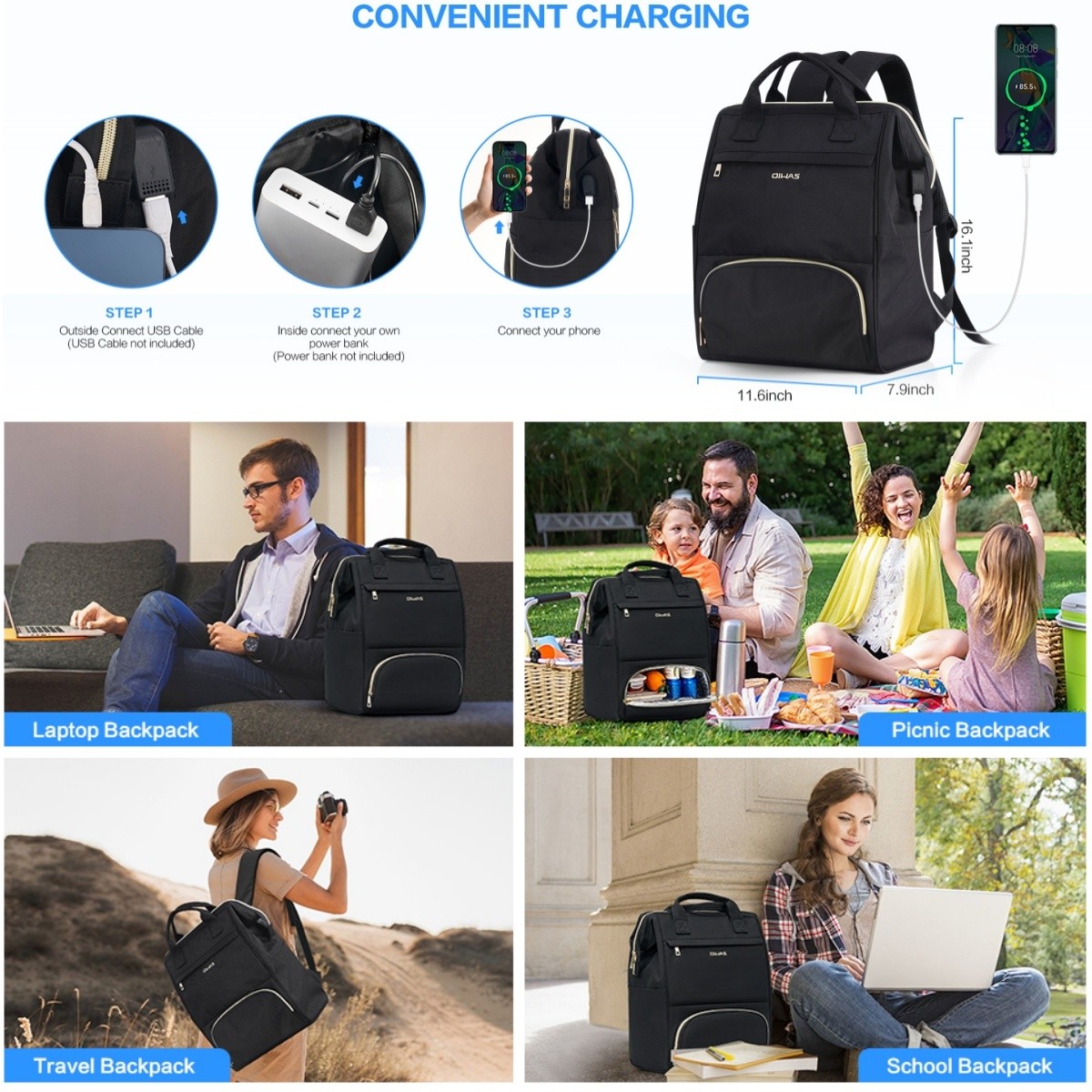 OIWAS Cooler Backpack Insulated Lunch Backpack Women Men 15.6″ Laptop Backpack