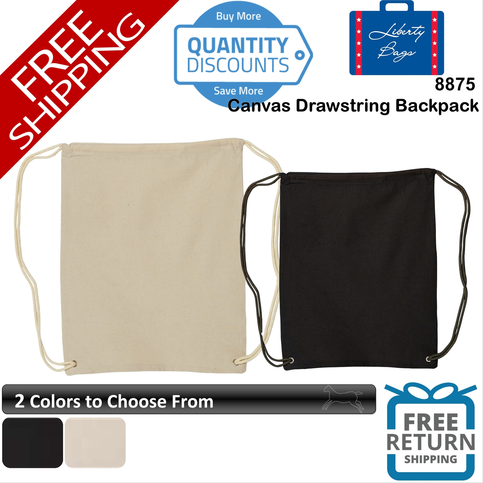 🔥 Liberty Bags Canvas Drawstring Backpack Matching Drawcord Cotton Canvas 8875