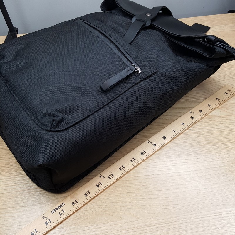 ALFANI Backpack Black Canvas Roll Top Backpack Faux Leather Trim Laptop Sleeve