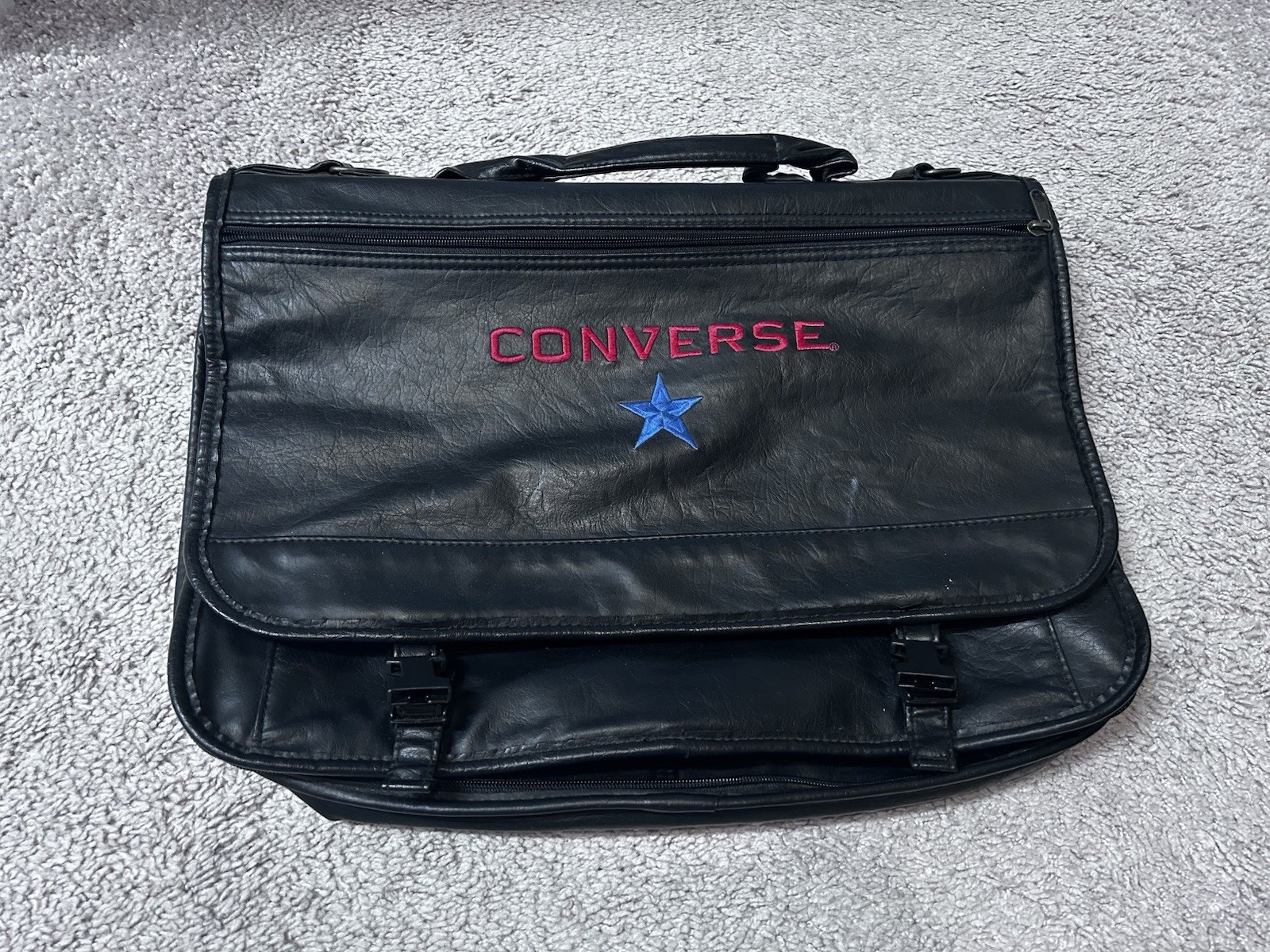 VTG Y2K Converse All Star Black Leather Messenger Bag RARE No Strap Laptop