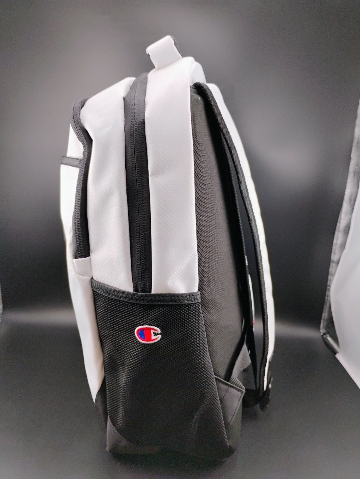 Champion White & Black Backpack With Gold Lettering Durable