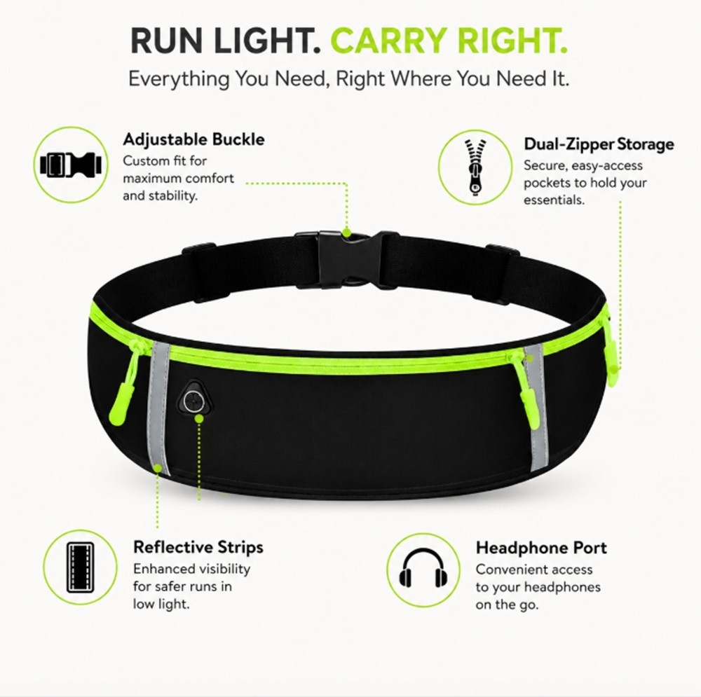 Adjustable Running Belt Water Resistant Waist Pack Fanny Bag Unisex Phone Pouch