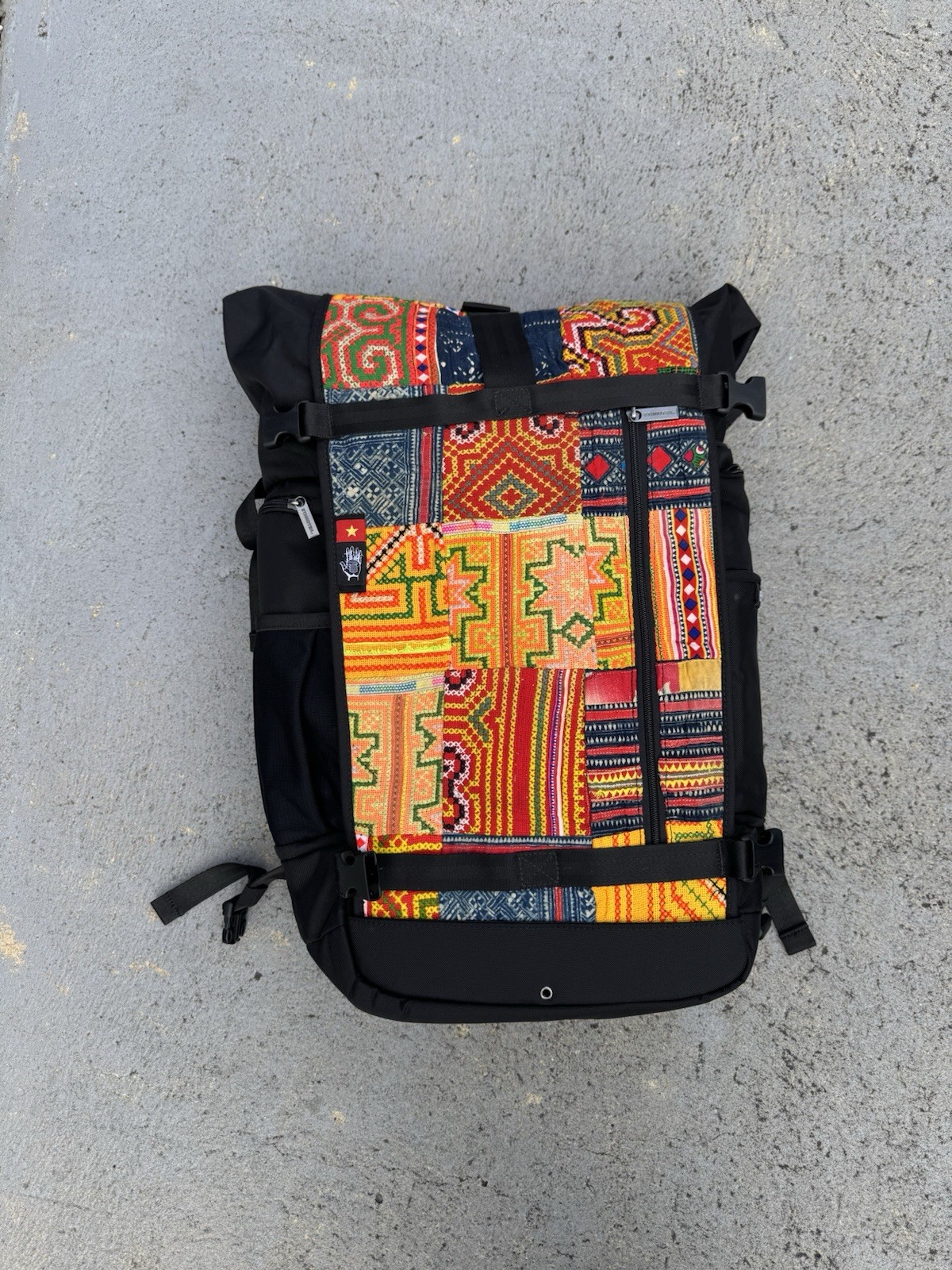 Ethnotek Raja 46L Travel Backpack Roll Top Hmong Thread Vietnam Laptop Bag