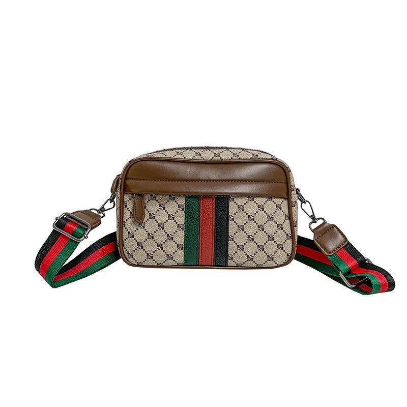 Casual Sling Bag Men PU Leather Messenger Crossbody Color Block Trendy Wide Stra