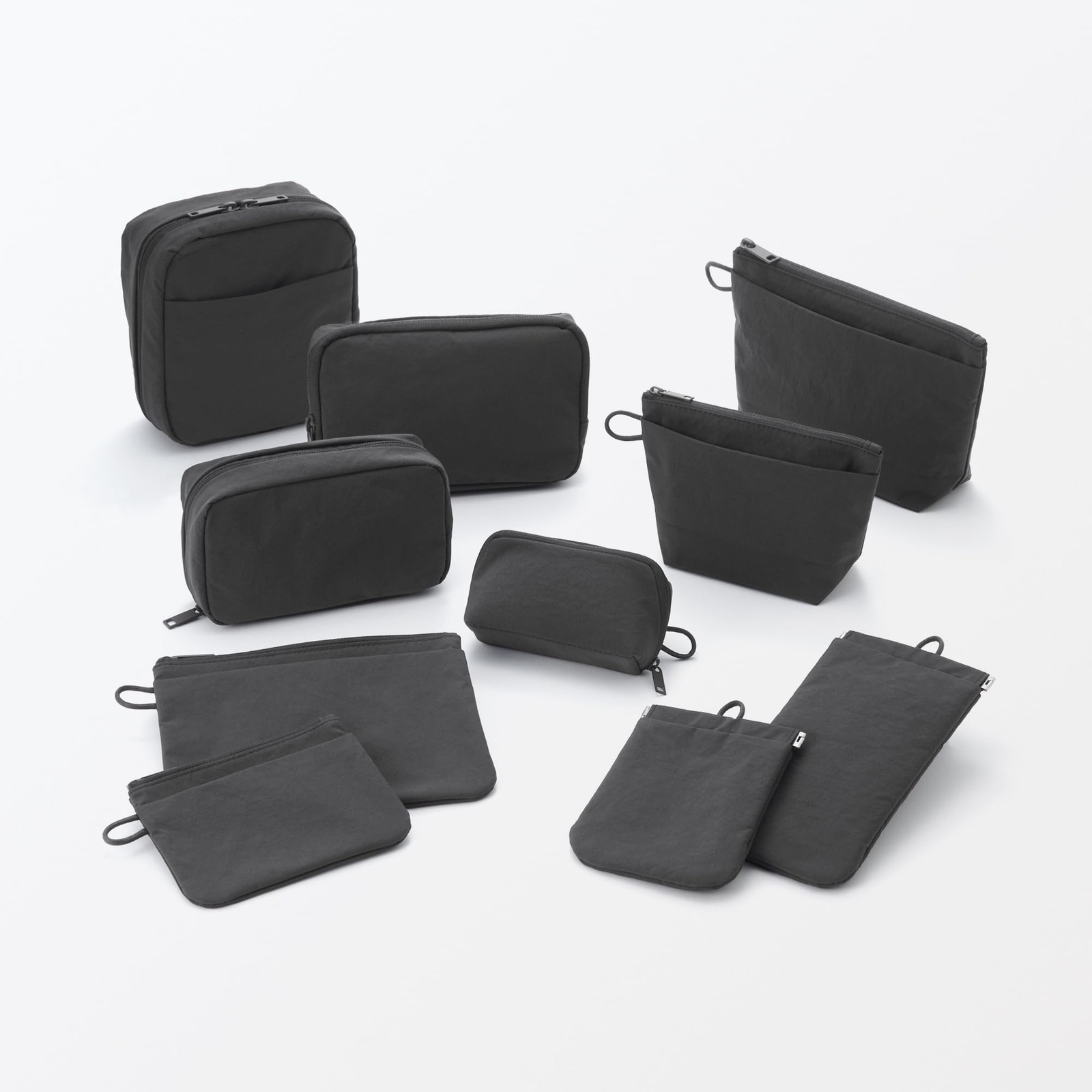Wrinkle nylon gusseted pouch, dark gray, S, approx. 16.5 x 11 x 6 cm, 84473876