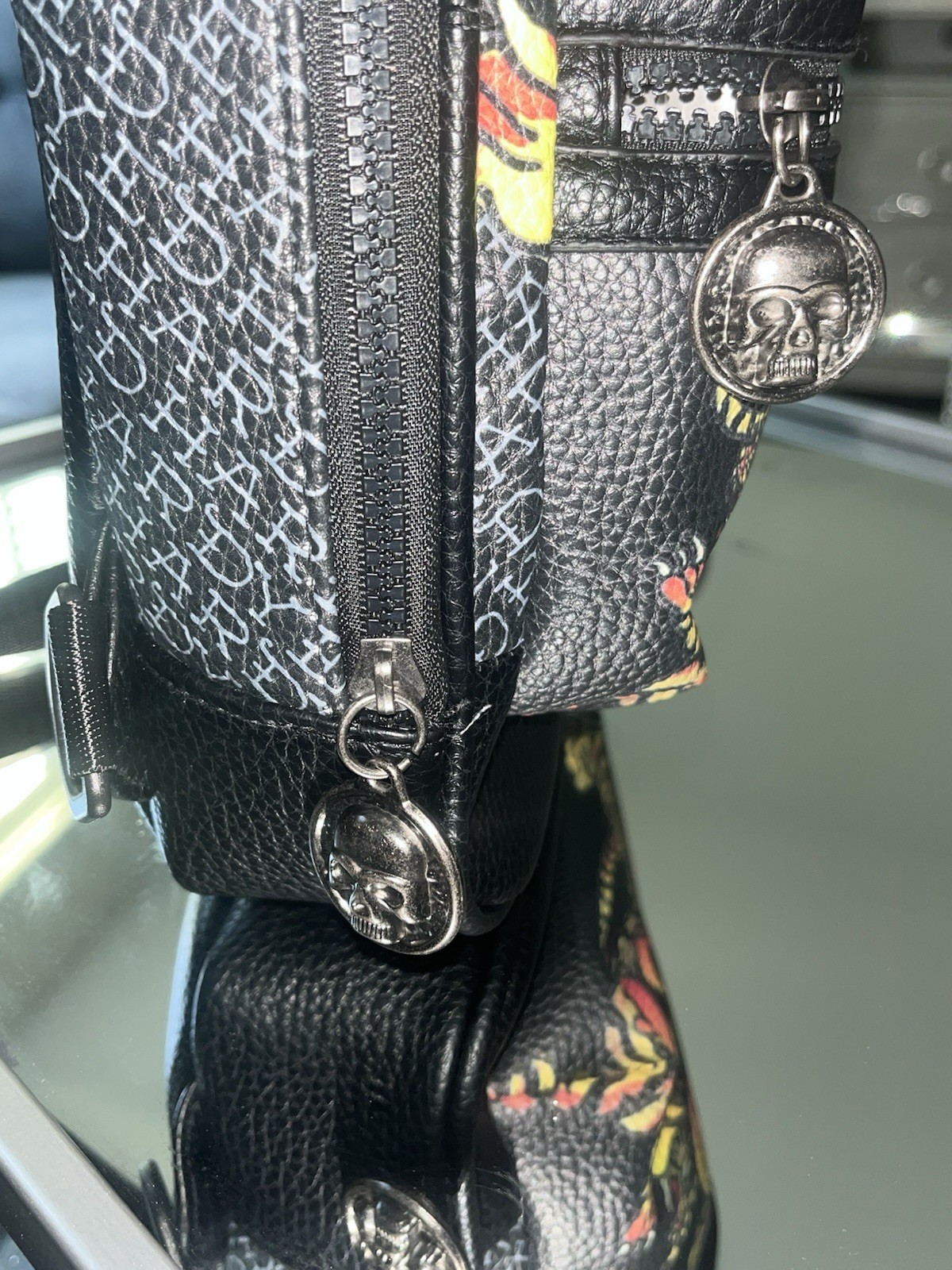 Ed Hardy Black Small Mini Backpack Tiger Graphic Zip Men Adjustable Strap