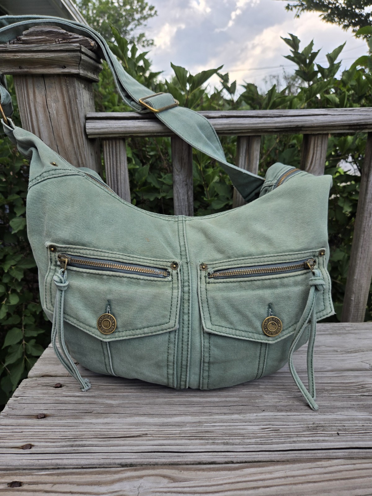 Vintage GAP Y2K Crossbody Shoulder Adjustable Denim Light Green Bag Gorpcore
