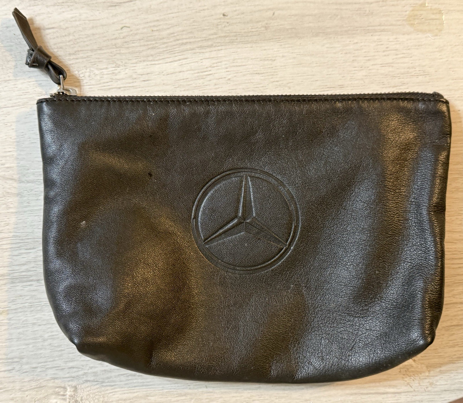 VTG RARE! Mercedes-Benz Black Leather Zipper Case Accessory PROMO Pouch 9.5×7