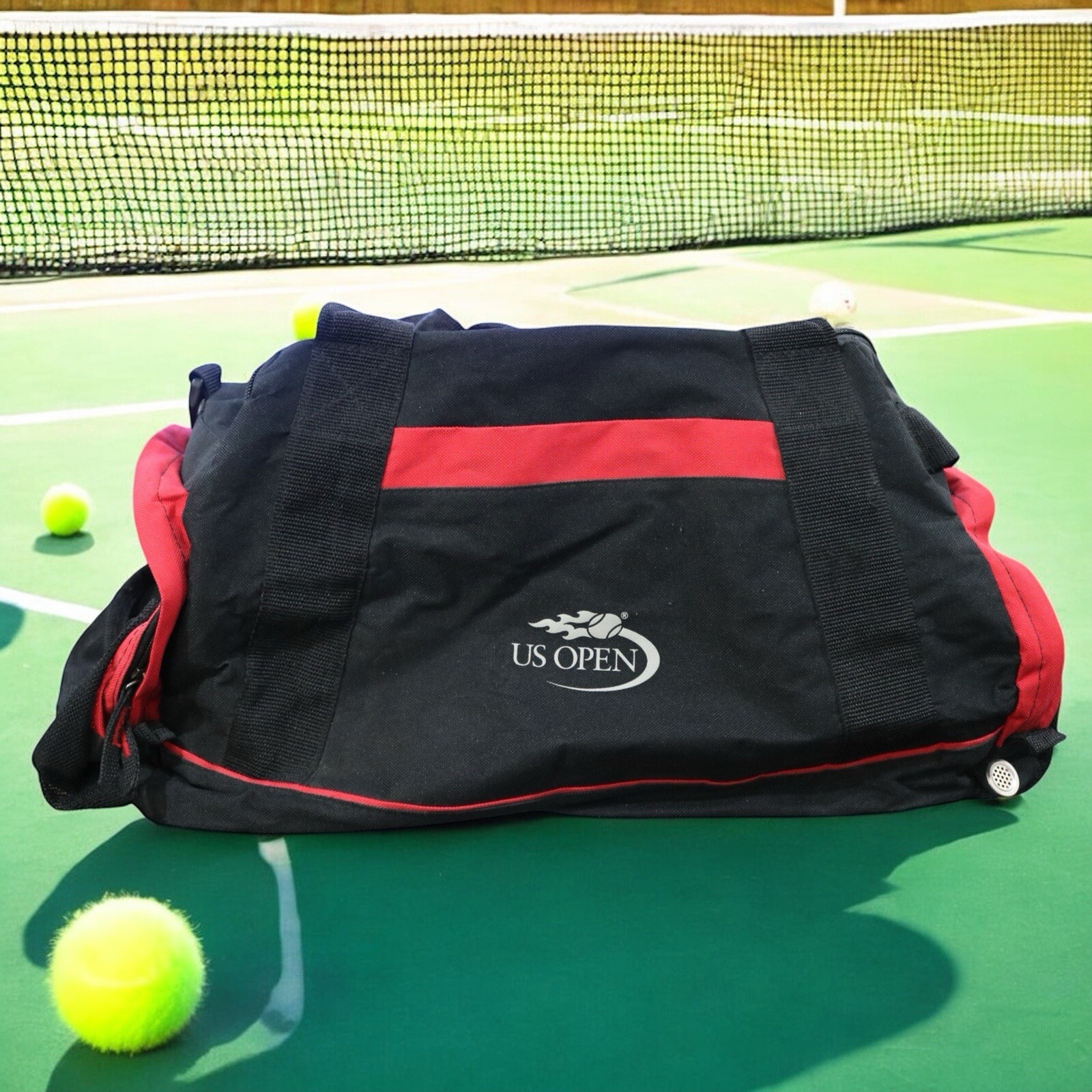 VINTAGE US OPEN TENNIS Red Black New York City Banker Duffle Gym Bag