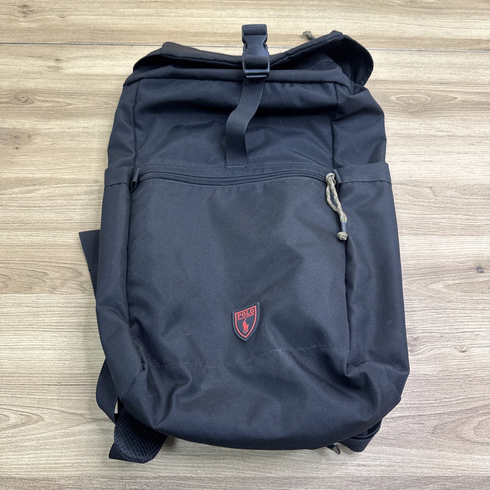 Polo Ralph Lauren Preppy Backpack Black Drawstring Flap School Travel Bag