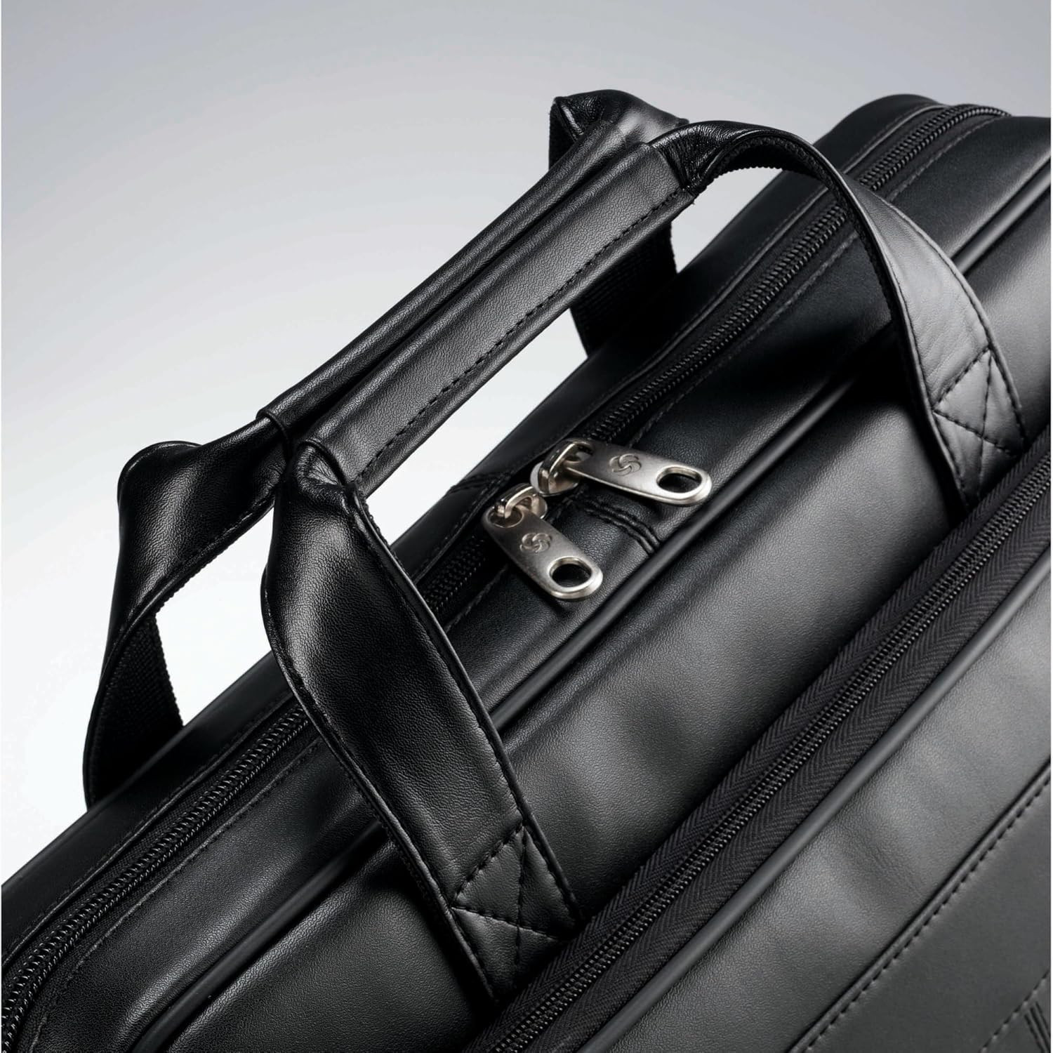 Leather Slim Briefcase, Black, 16 Inch