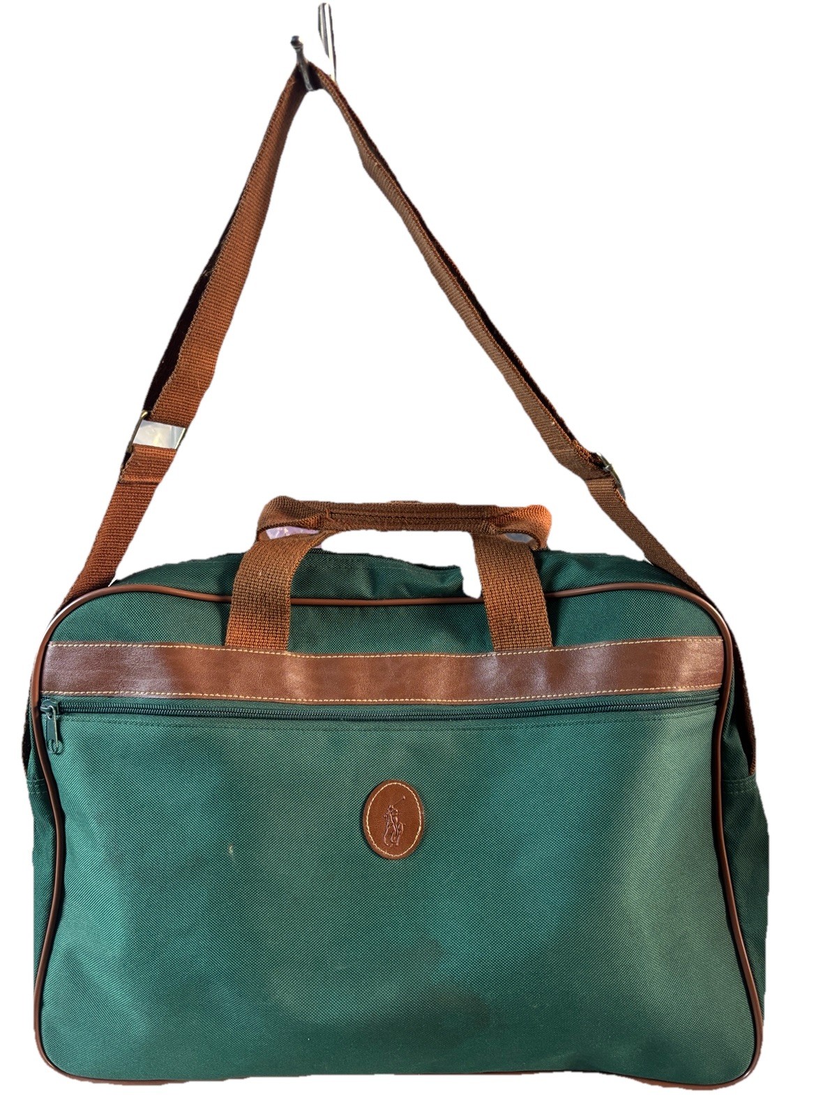 Vtg Polo Ralph Lauren Fragrance Green Brown Canvas Messenger Bag / 17×12 Inches