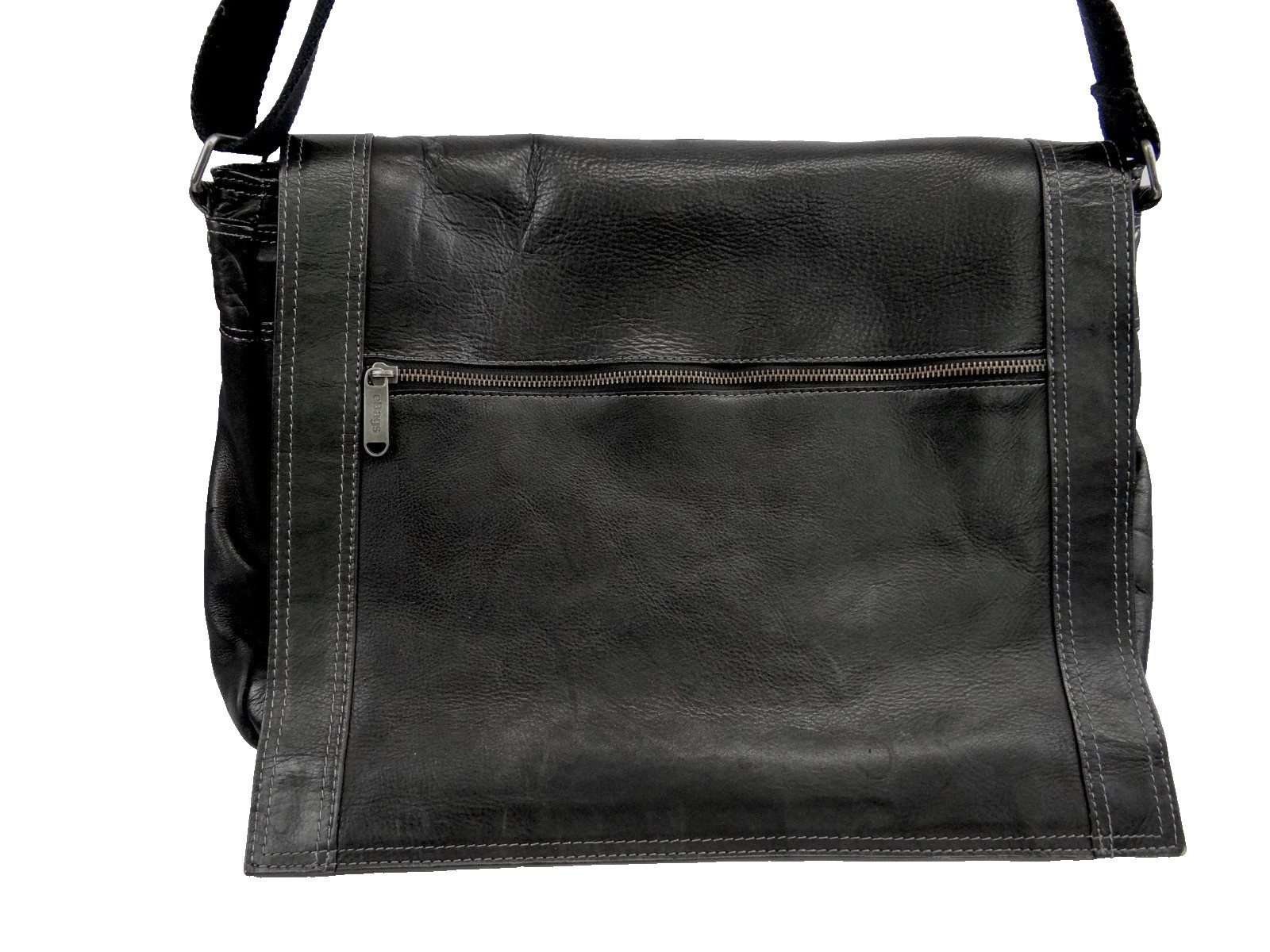 Ebags Large Messenger Bag Black Leather Extended Front Flap Crossbody Laptop