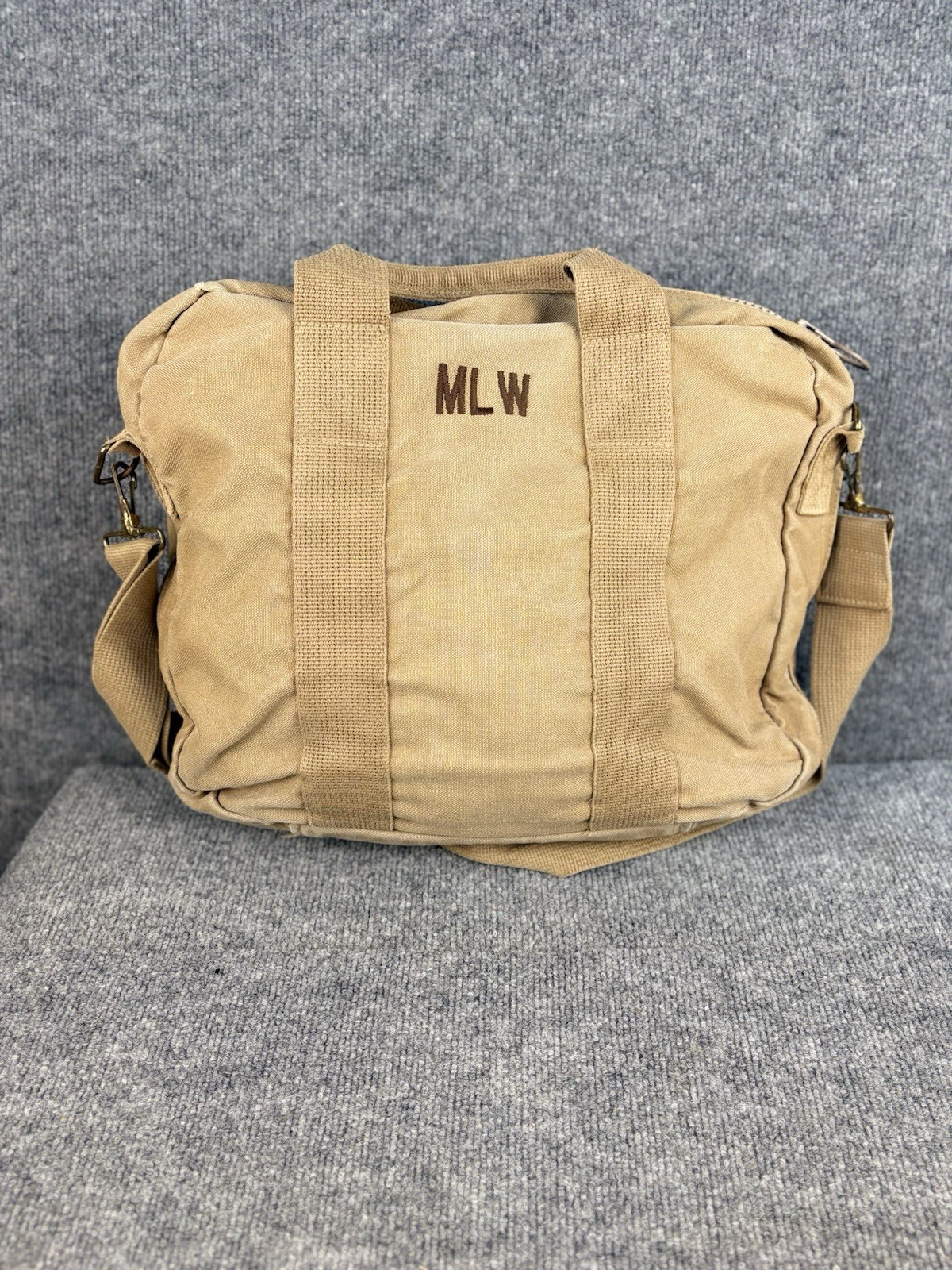 Lands End Square Rigger Messenger Bag Tan Canvas Medium Travel Work Briefcase