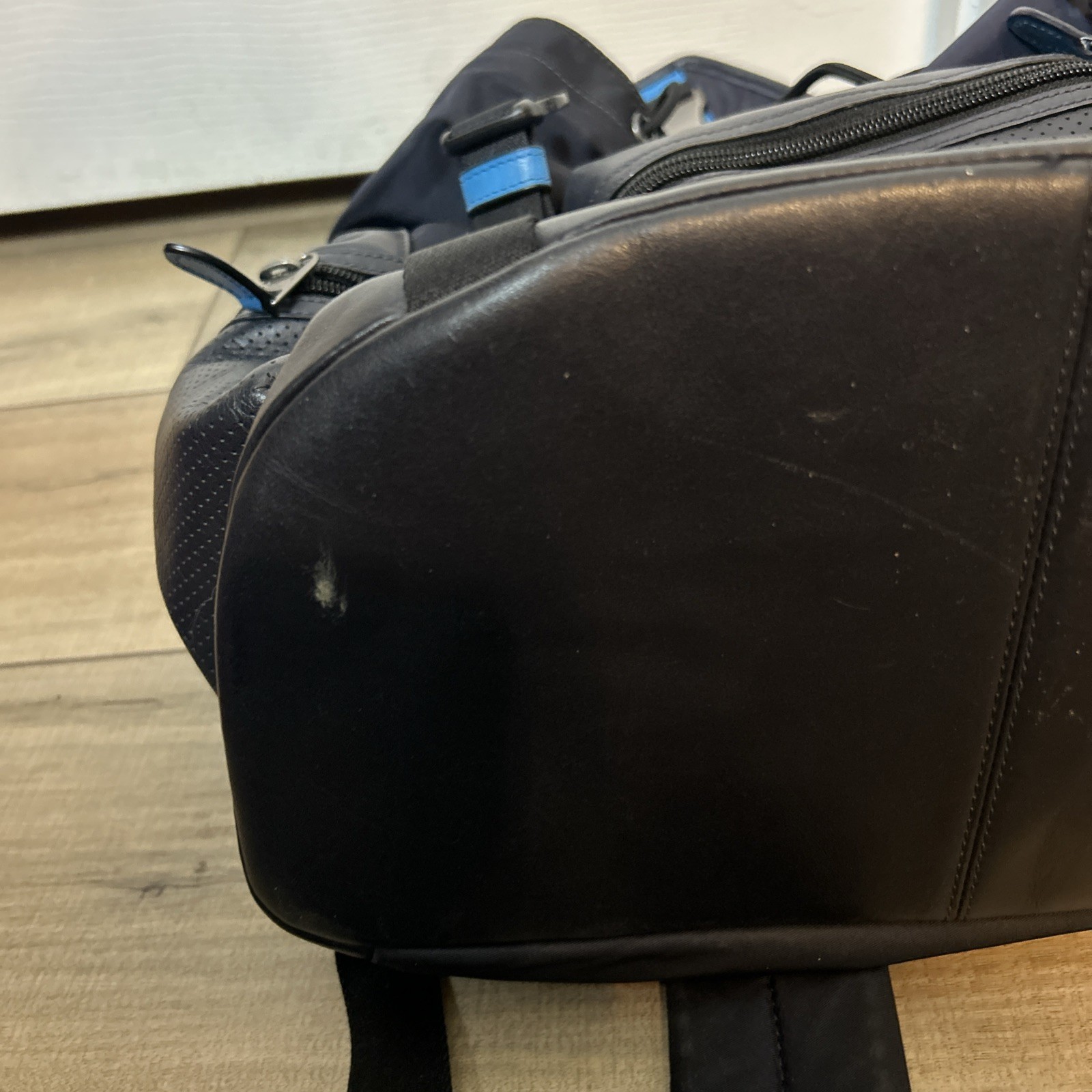 COACH Terrain Trek Leather Backpack Perforated Blue & Black Luxury Travel F57477