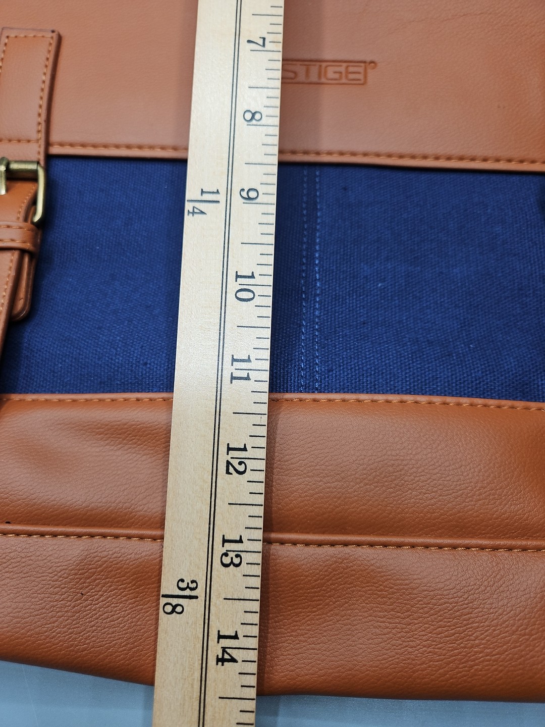 NWT Prestige Leather/Canvas Messenger Bag Men’s Shoulder Strap New Blue/Tan