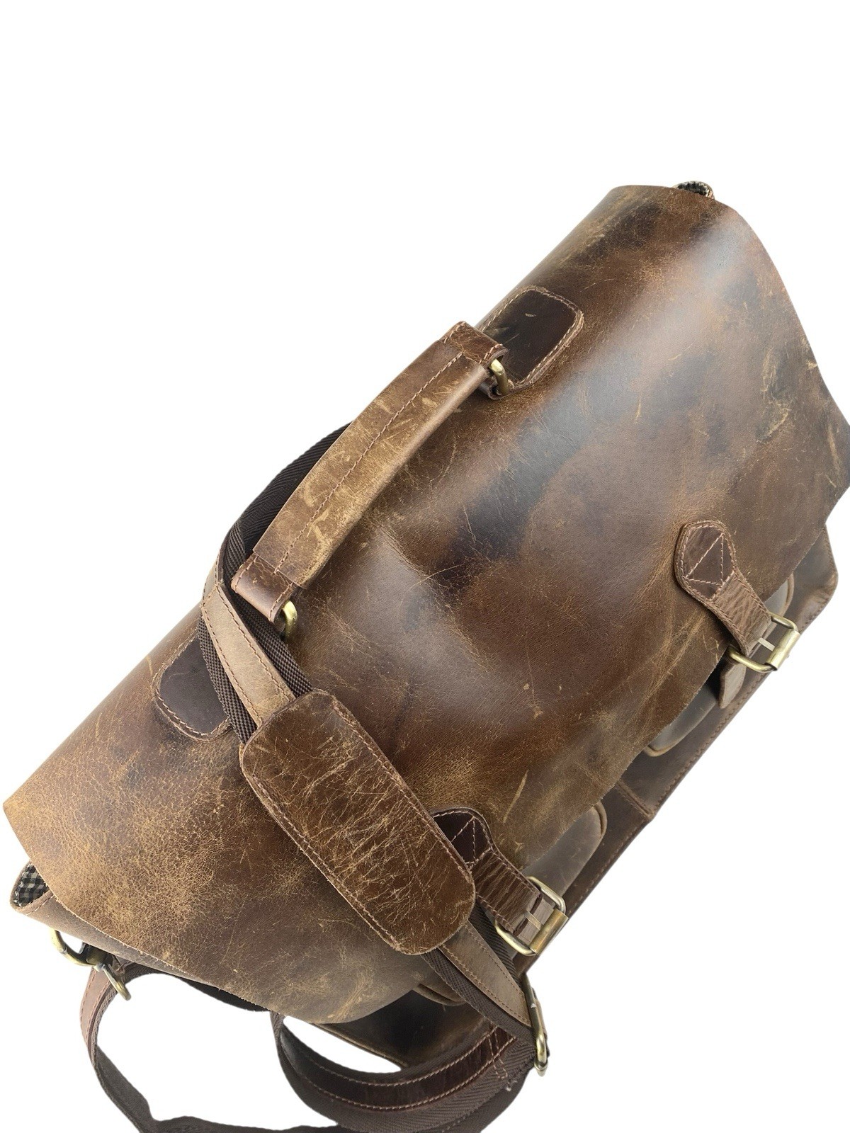 Distressed Buffalo Leather Briefcase Laptop Messenger Bag Satchel Brown Unisex