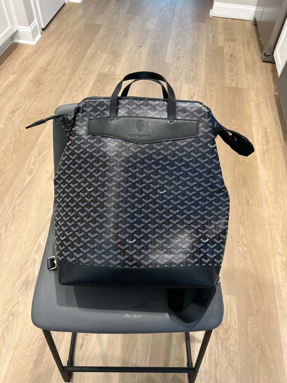 Goyard Gray Black Geometric Leather Canvas Zip Men’s Backpack