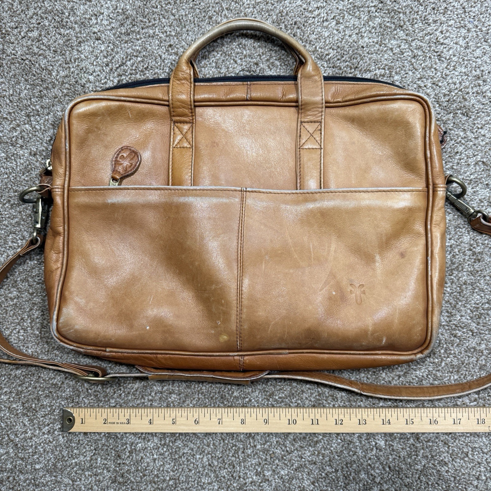 Frye Genuine Leather Briefcase Messenger Bag Cognac Brown Laptop Bag Unisex