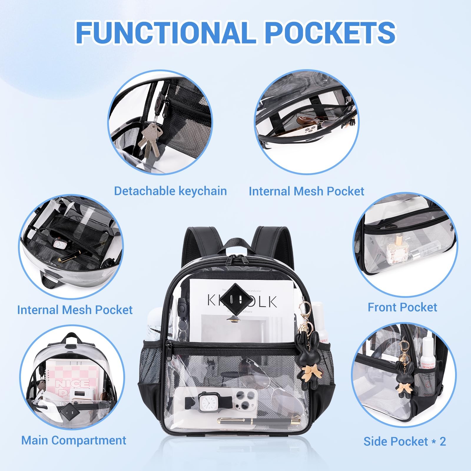 Clear Backpack for Stadium Events Approved 12×6×12, Thick TPU Mini Clear Bag …
