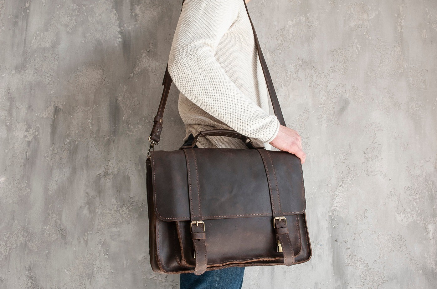Genuine Leather Briefcase Bag Men Vintage Satchel Shoulder Handmade Brown New