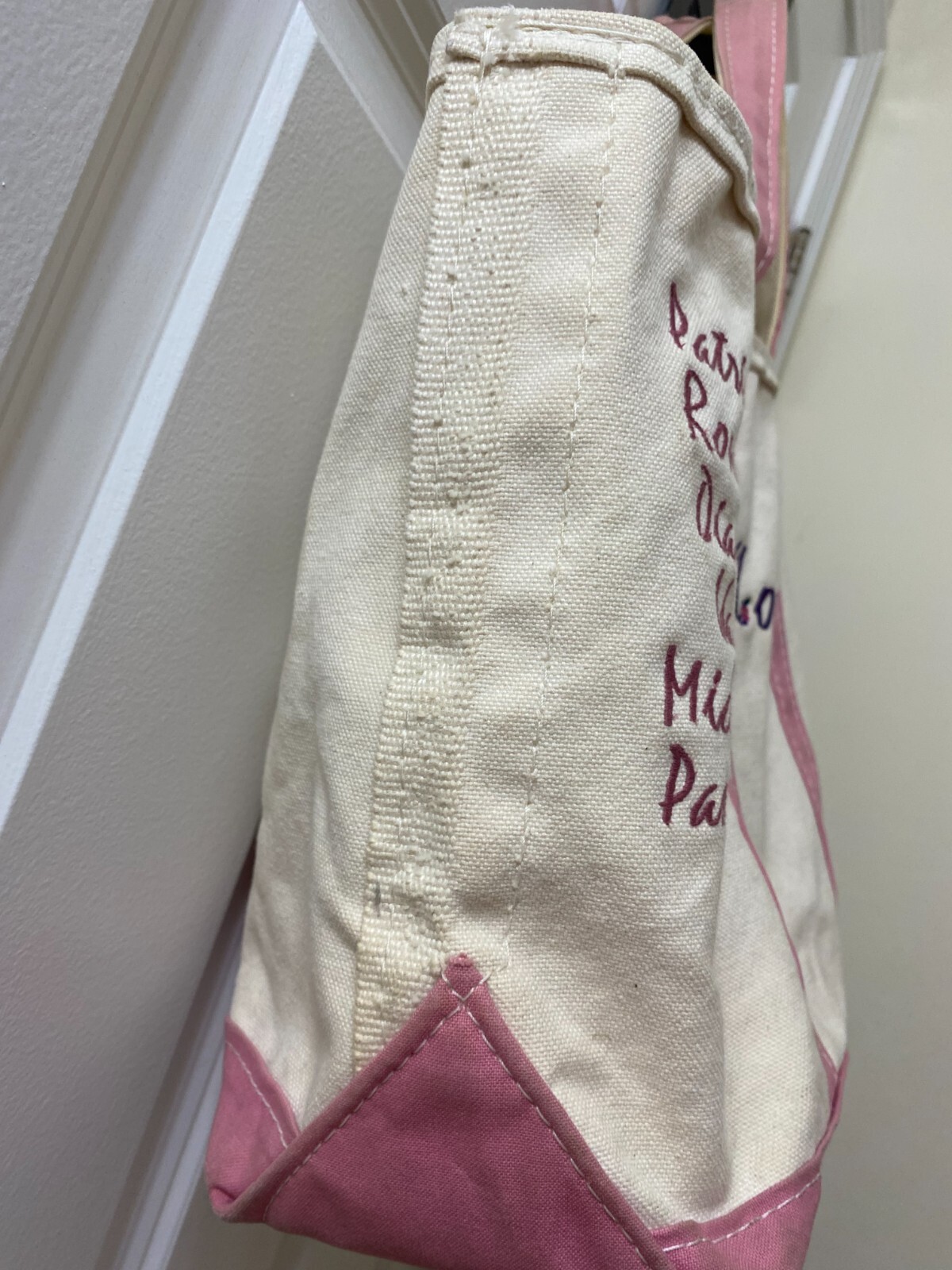 Vintage LL Bean Classic Canvas BOAT AND TOTE ZIPPER Bag PINK WHITE MOM