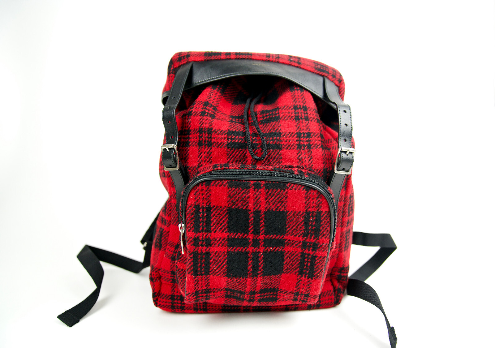 Saint Laurent Paris Backpack Wool Leather Black Red Flannel City Hunting Sack