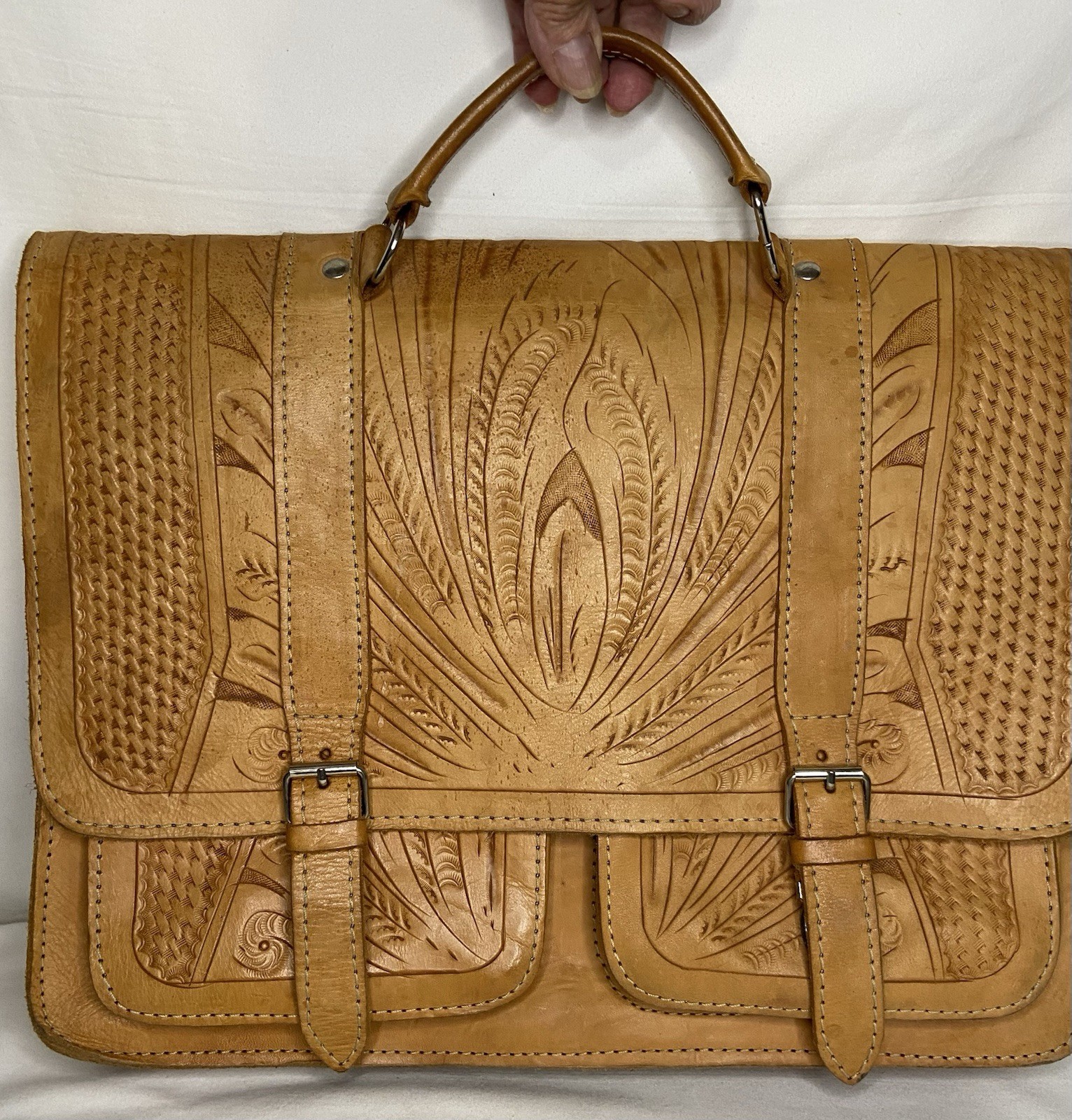 Briefcase Hand Tooled Western Leather Bag Laptop Ropin West *No Shoulder Strap