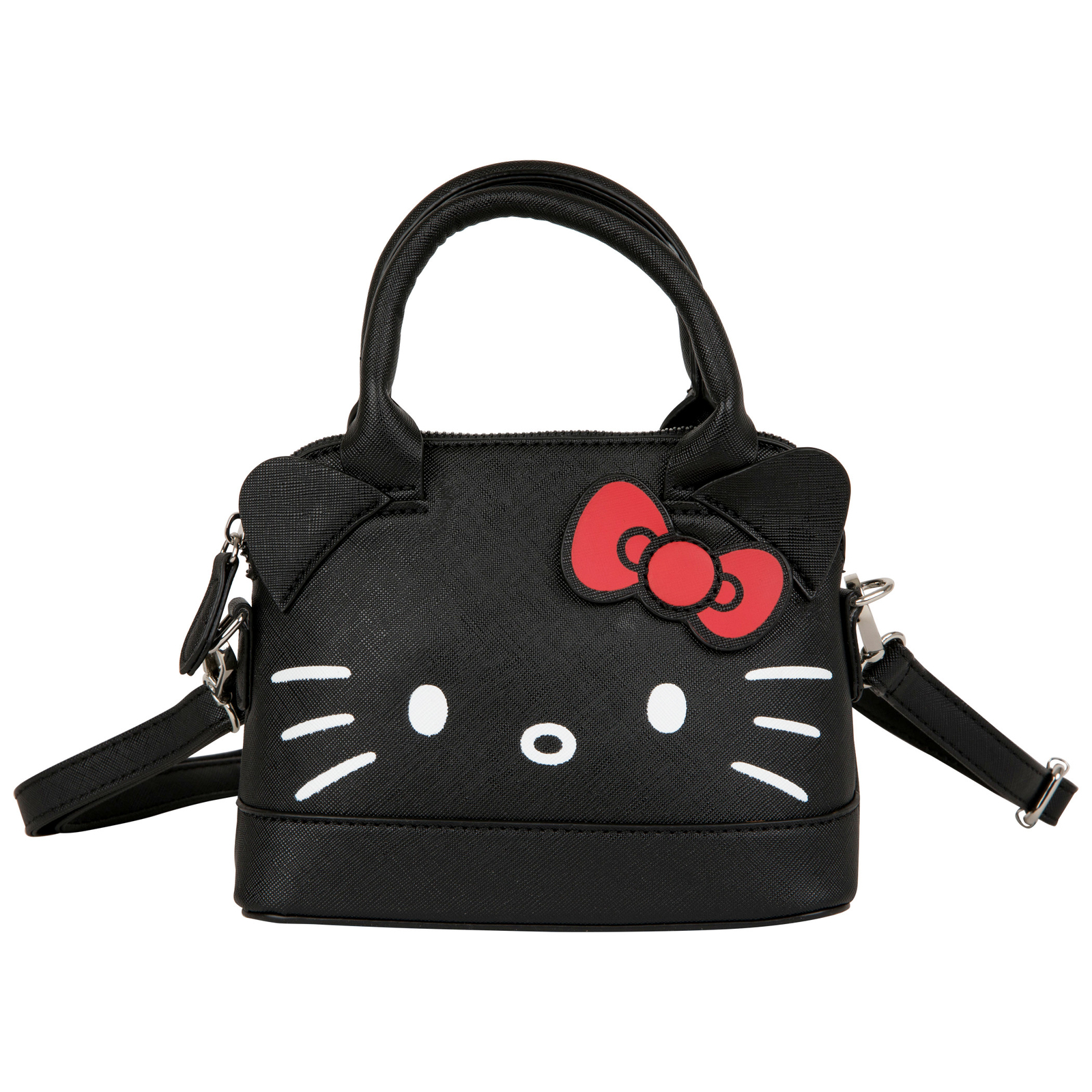 Hello Kitty Black Leather Hand Bag with Detachable Long Strap Black