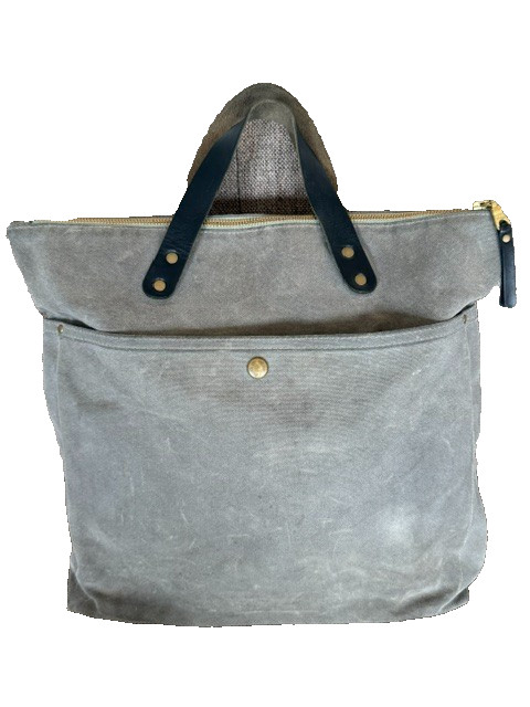Winter Session Felix Waxed Canvas Tote Gray Leather Trim Made USA Shoulder Bag