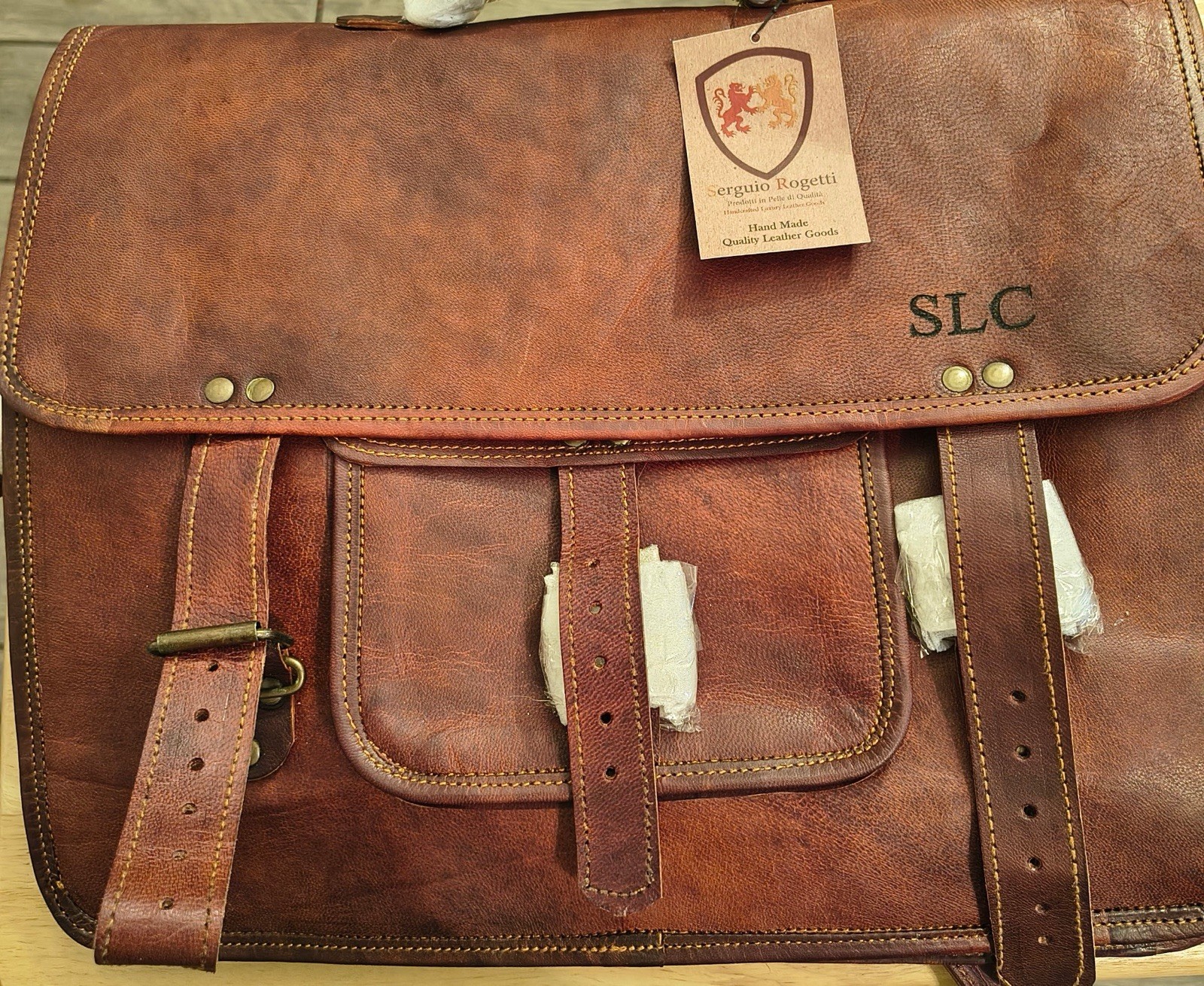 Serguio Rogetti Brown Messenger Bag Buckle/Zip Top Handle Adjustable Strap