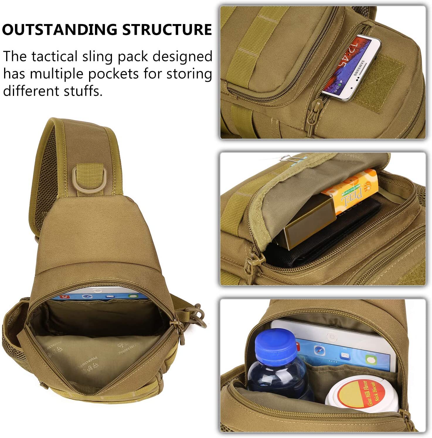 Men Backpack Tactical Sling Bag Chest Shoulder Fanny Pack Cross Body Molle Pouch