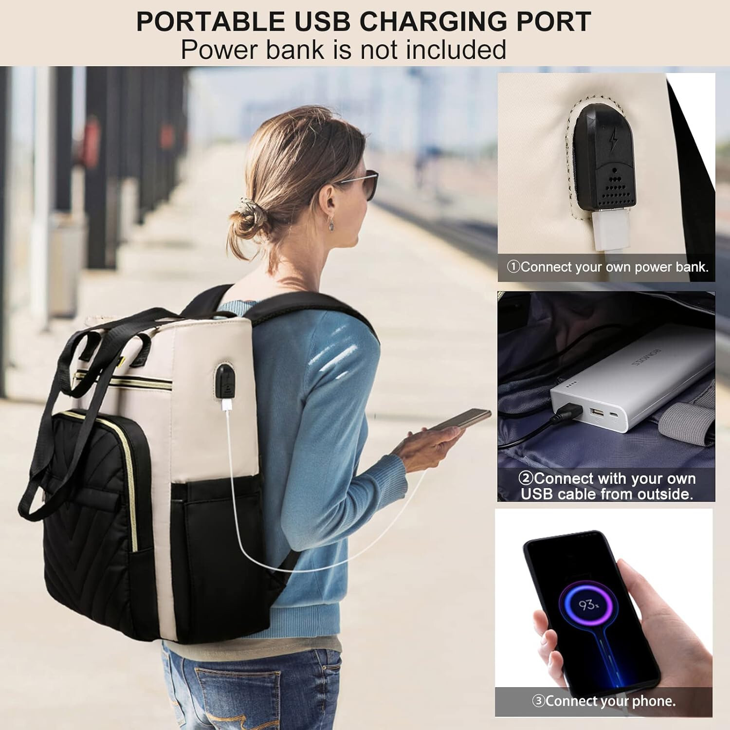 German Made Backpack Purse USB 15.6 Convertible Charging Port Euro Quilted New