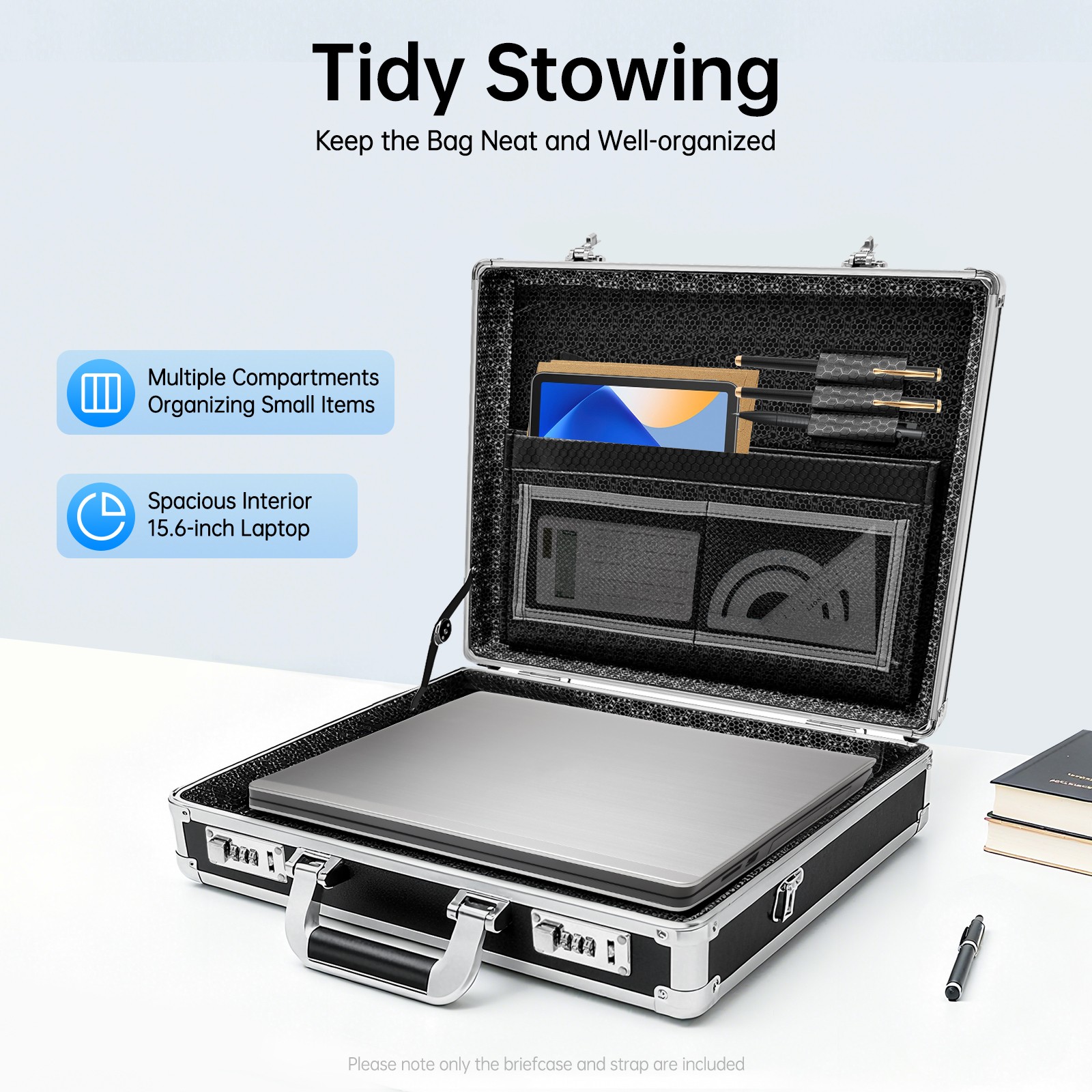 Aluminum Hard Case Big Capacity with Combination Lock Briefcase with Pocket