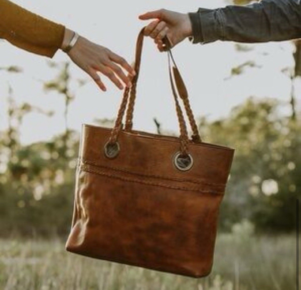 Buffalo Jackson Trading Roosevelt Buffalo Leather Braided Leather Cognac Tote