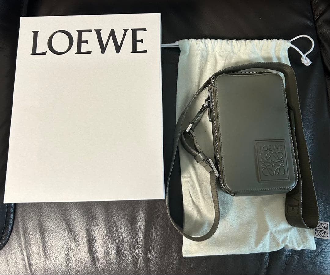 LOEWE Vertical Crossbody Bag Satin Calf Khaki Authentic Excellent Condition