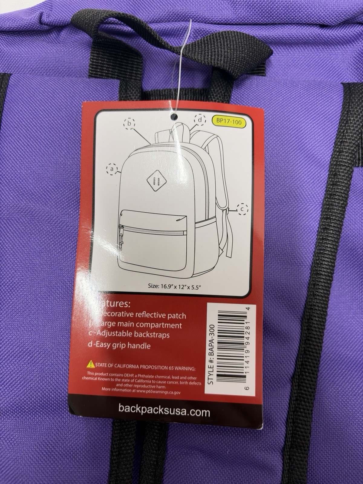 Backpack by Moda West Purple Gray Trim 17 x 5 x 12 New with tags