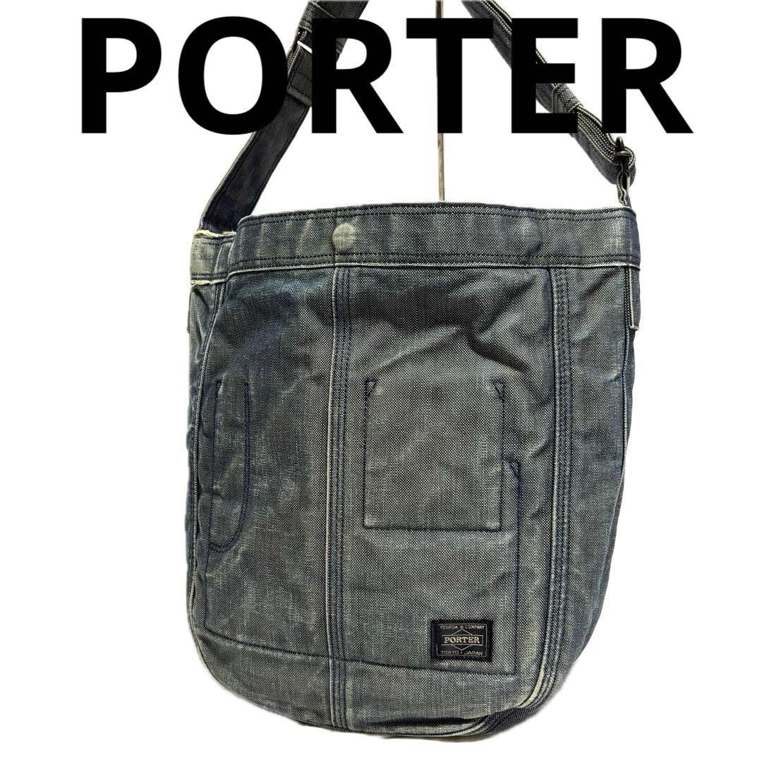 Authentic PORTER DEEPER Denim A4 Shoulder Bag Blue 16cm Depth, Slight Wear