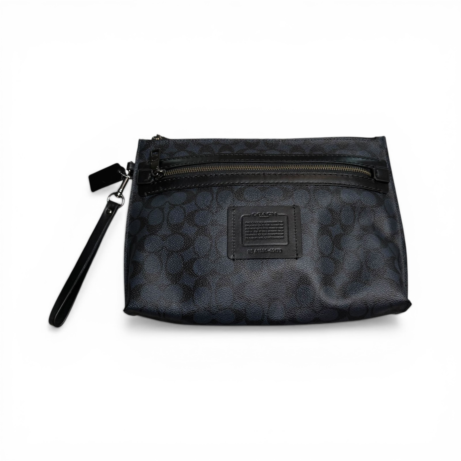 COACH Academy Pouch In Signature Canvas Dark Blue & Black 12″ EUC