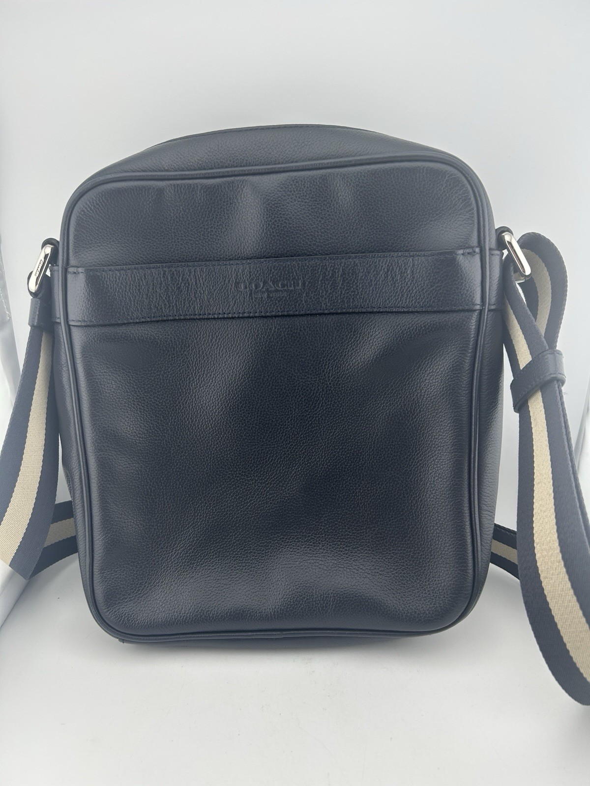 Coach F54782 Black Charles Flight Crossbody Bag, Zip Closure, Adjustable Strap
