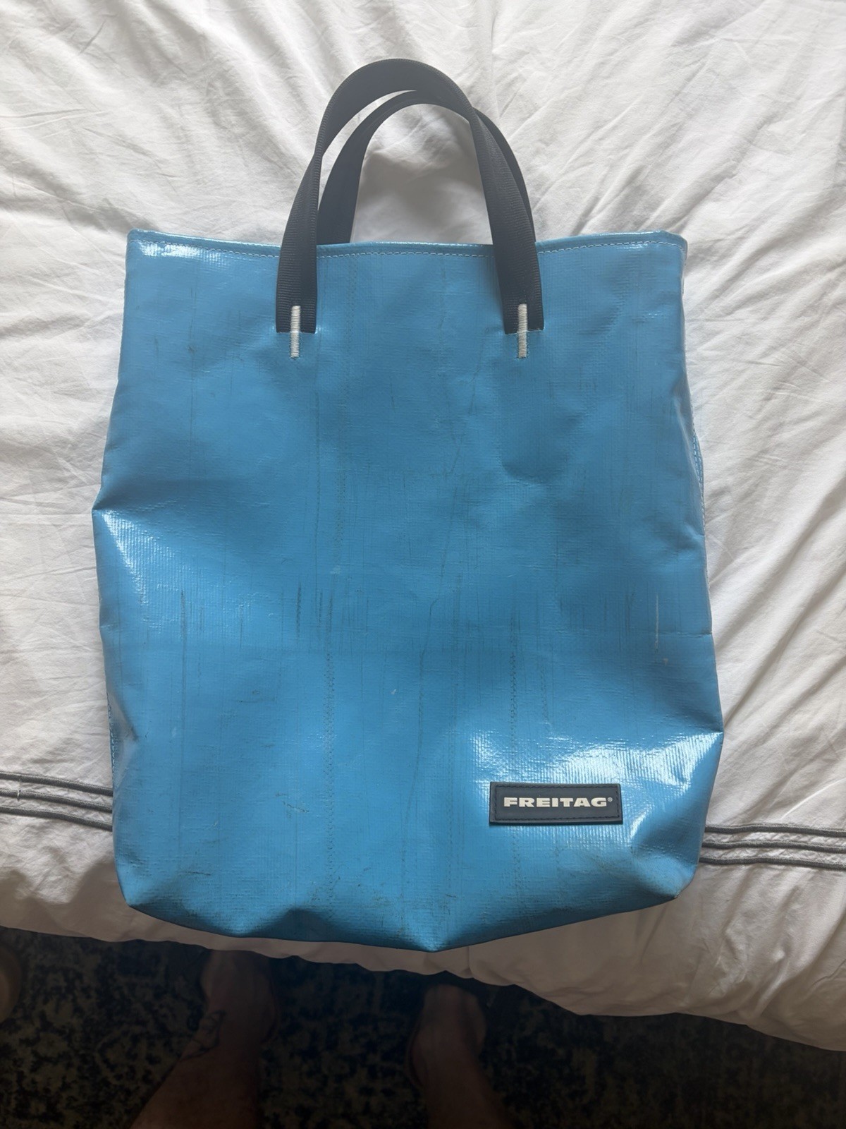 FREITAG Leland Tote Bag Crossbody Recycled Canvas Swiss Light pool Blue Used
