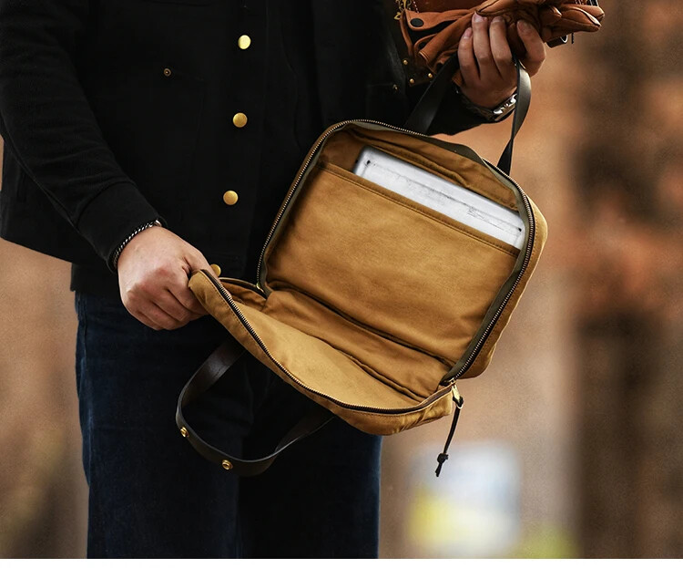 Oil Waxed Canvas Small Briefcase Size 31*22*7cm Casual Handheld Bag