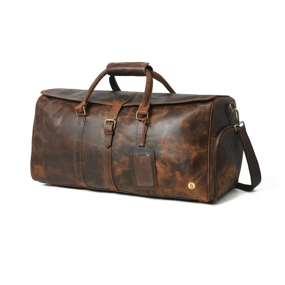 24″ Full Grain Buffalo Leather Duffle Bag Travel Weekender Carry On Brown