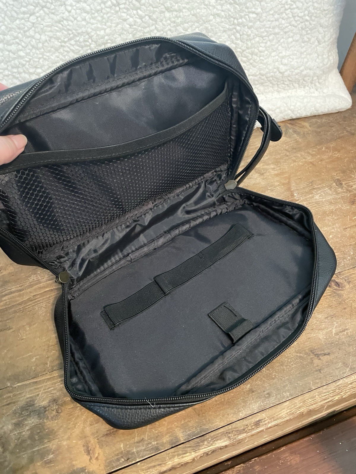 DOPP Classic Black Textured Leather Travel Toiletry Pouch