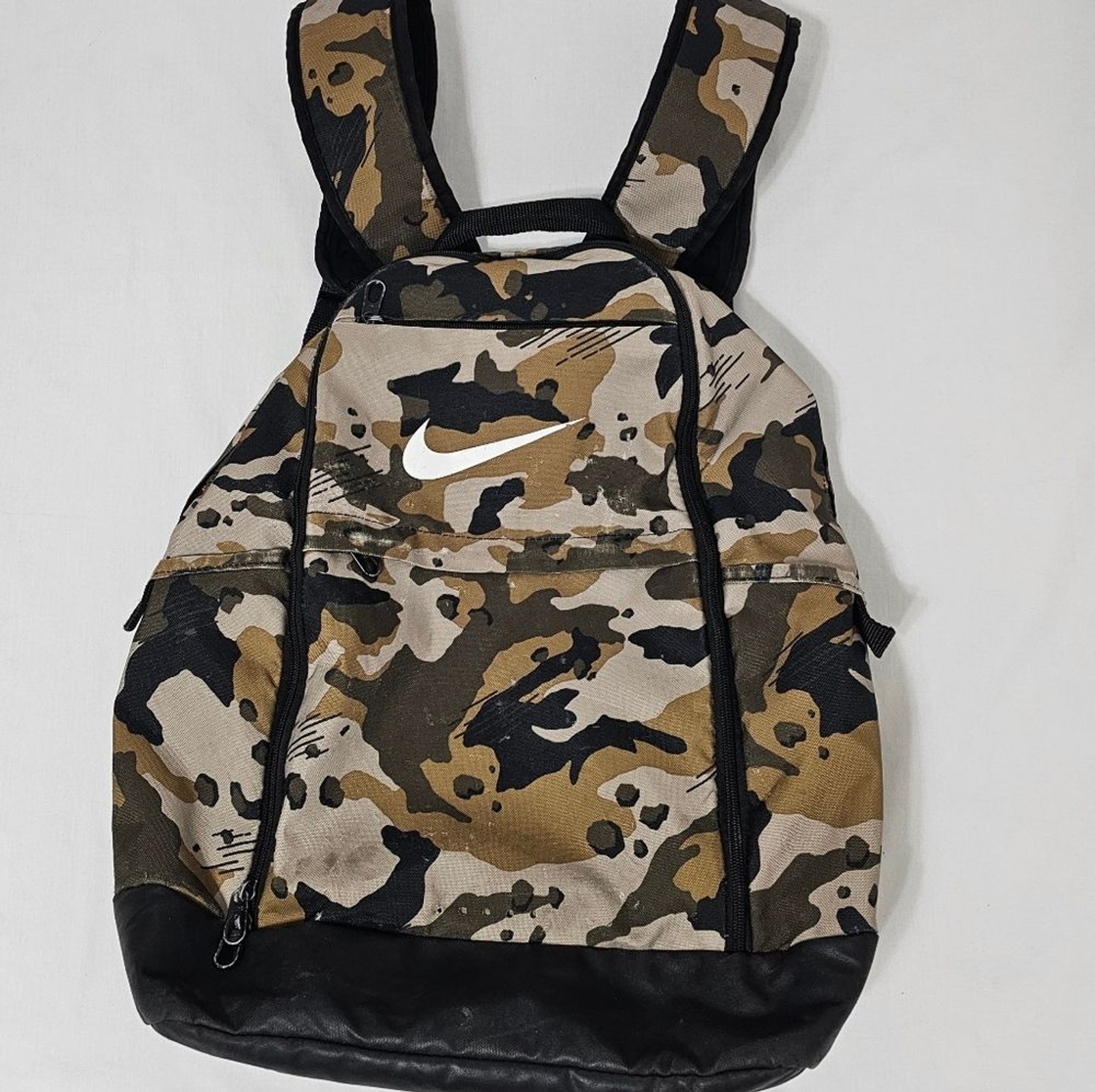 Nike BA5883 Camo Print Backpack – Tan Black White – Durable 100% Polyester