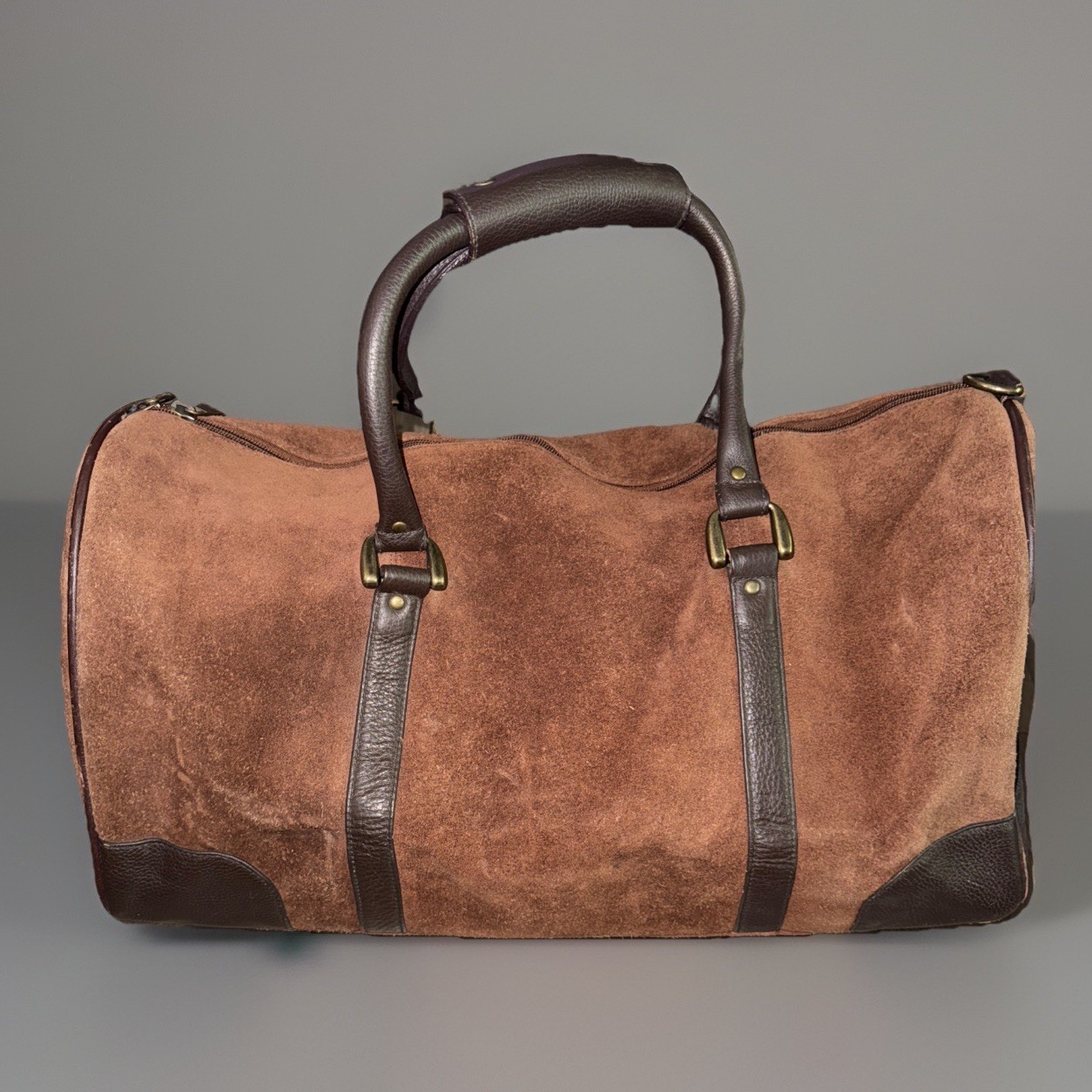 Vintage Suede Duffle Travel Bag Heavy Leather 21″ Marlboro Distressed Weekender