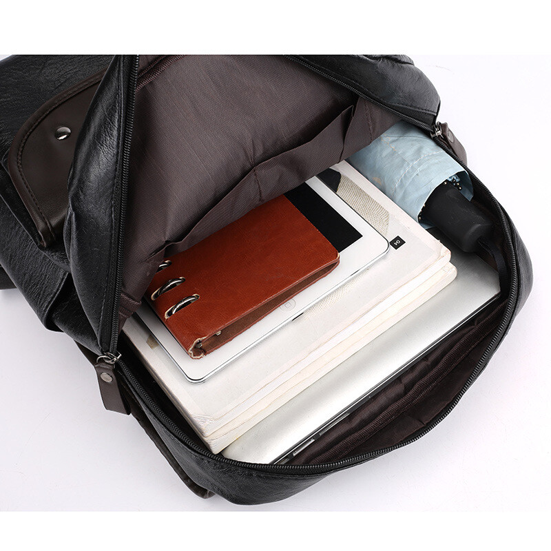 Waterproof backpack student computer bag, PU Leather, Men Women, Black, Brown, K