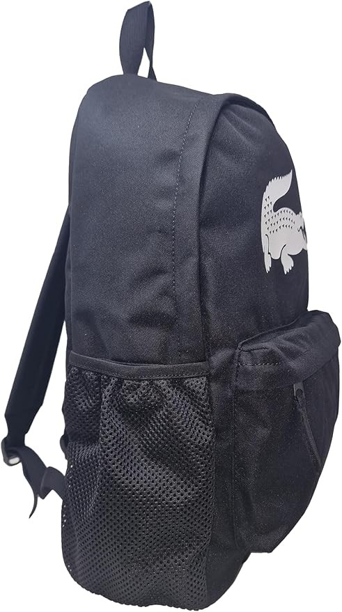 LACOSTE $98 Backpack BIG CROC LOGO bag side pocket Black AUTHENTIC NEW NH5184OM