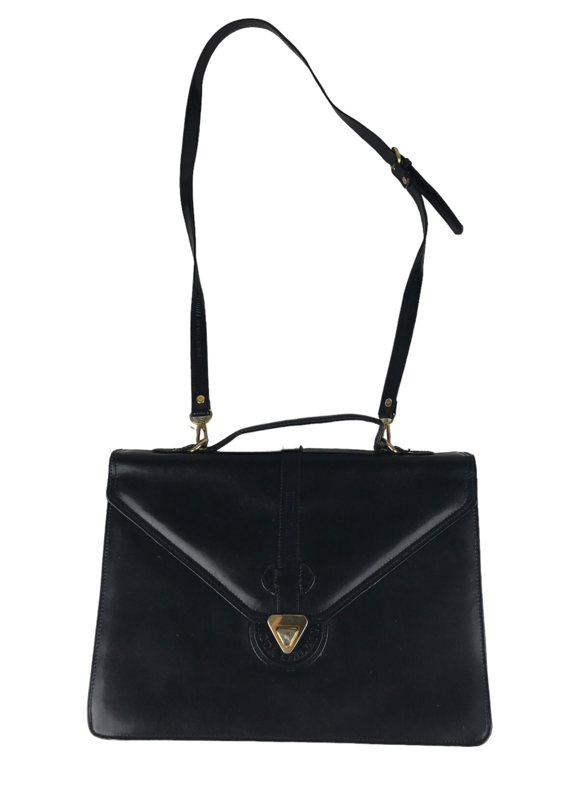 Moda Italiana Unisex Black Leather Inner Dividers Detachable Strap Shoulder Bag