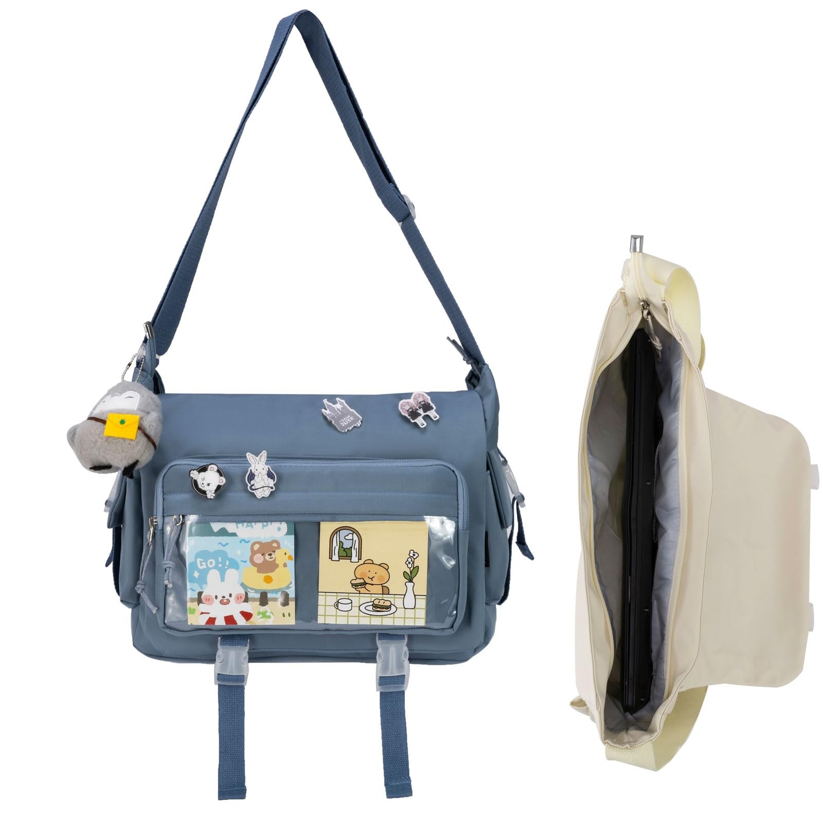 Kawaii Crossbody Ita Bag for Women with Plush Penguin, Cute Y2K Messenger Bag